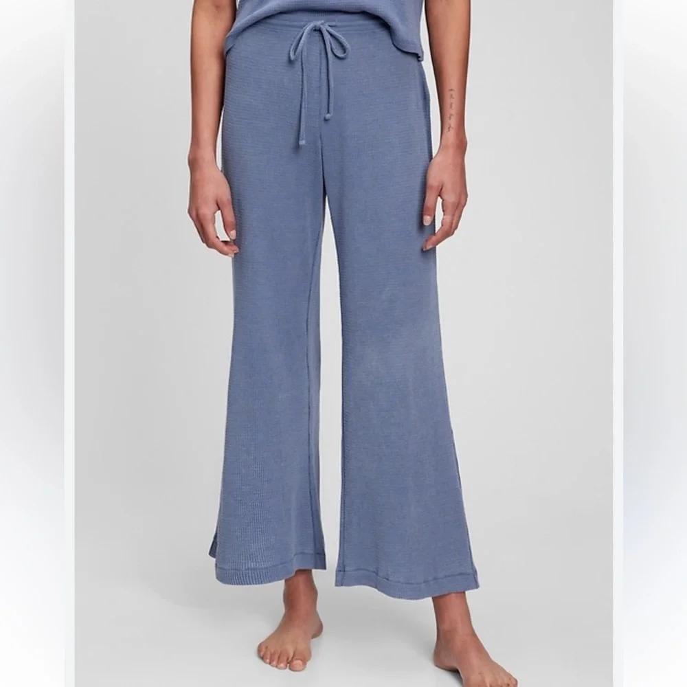 GAPBODY WOMENS HIGH RISE WIDE LEG WAFFLE PANT BLUE LARGE